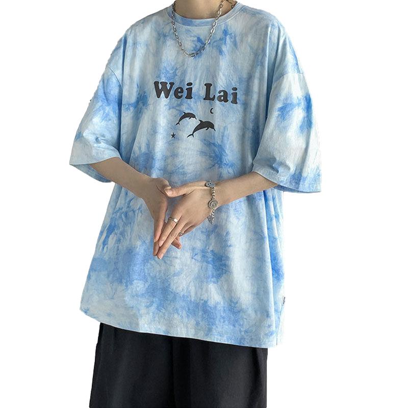 Short-sleeved T-shirt Boys Summer Loose Five-point Sleeve Tie-dye Top