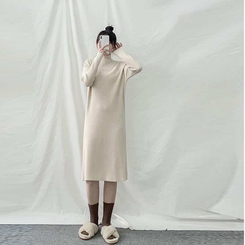 Autumn and Winter with A Coat Base Mid-length Sweater Over The Knee Winter Knitted Dress Female