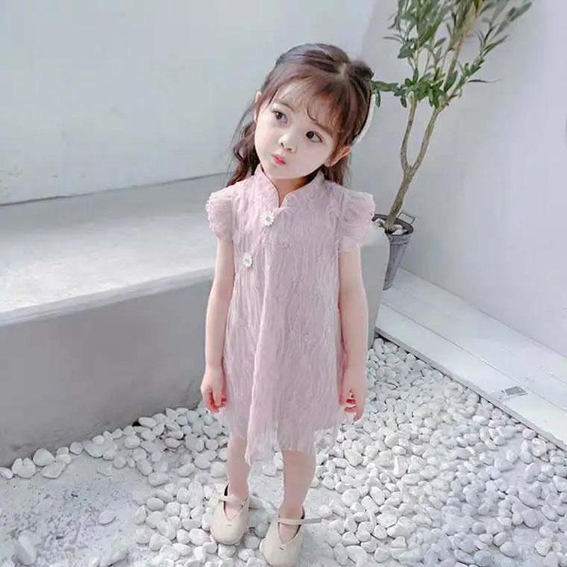 Girls Summer Sleeveless Dress Hanfu Princess Dress Guzheng Lace Skirt Chinese Style Baby Costume Sweet Dress