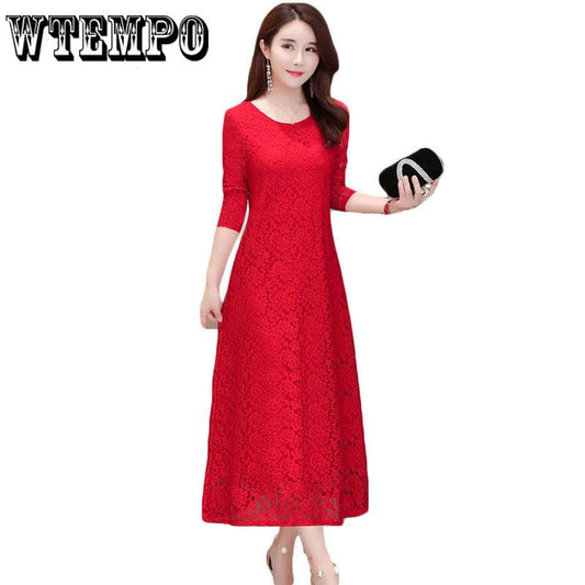 2019 spring and summer new long dresses slim lace large size dress 5XL Women Summer Female vestido