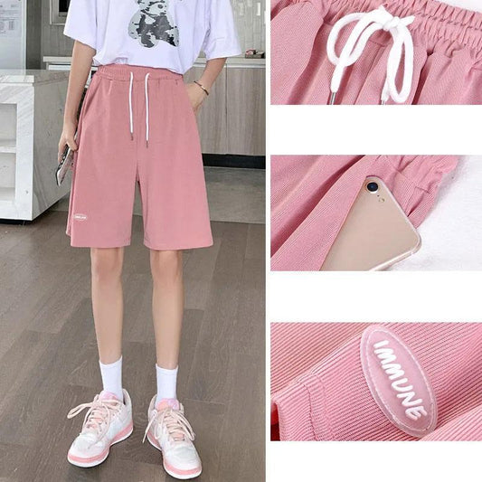 Women's Ice Silk Sports Shorts Summer Thin Section Plus Size High Waist Wide Legs Loose and Thin Girl Five Points Casual Pants Fitness Short