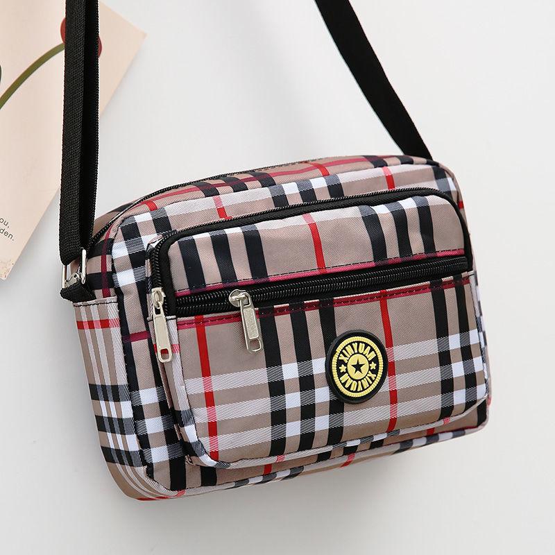 Nylon Colorful Cloth Bag Multi-layer Zipper One-shoulder Messenger Backpack Women Shopping Leisure Bag Cashier Bag