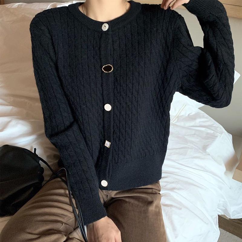 Personalized High-waist Knitted Cardigan Autumn and Winter Casual Solid Color Sweater