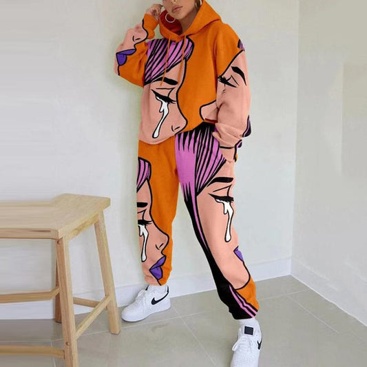 Tracksuits Women Elegant Two-Pieces Suit Sets Female Stylish Plus Size Greek Print Coat & Pant Sets Joggers Women