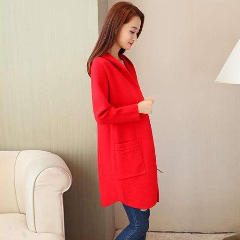 Autumn and Winter Hooded Knitted Jacket Temperament Loose Thick Coat Mid-length All-match Cardigan Female Jacket