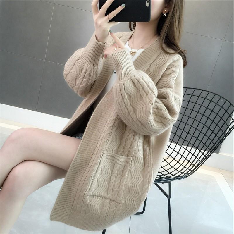 Mid-length Autumn and Winter Jacket Loose Knit Cardigan Long-sleeved Casual Sweater