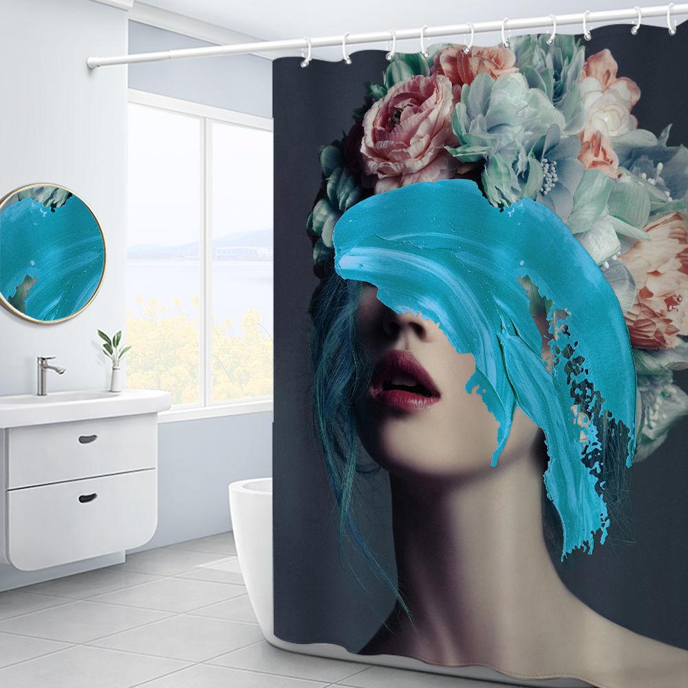 Bathroom Waterproof Shower Curtain Illustration Beautiful Girl Printed Water Retaining Curtain Dry and Wet Separation Hygienic Partition Curtain