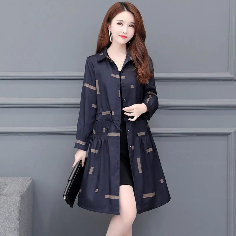 Windbreaker Women's Mid-length Spring Middle-aged Mother Loose Large Size Thin Raincoat Coat