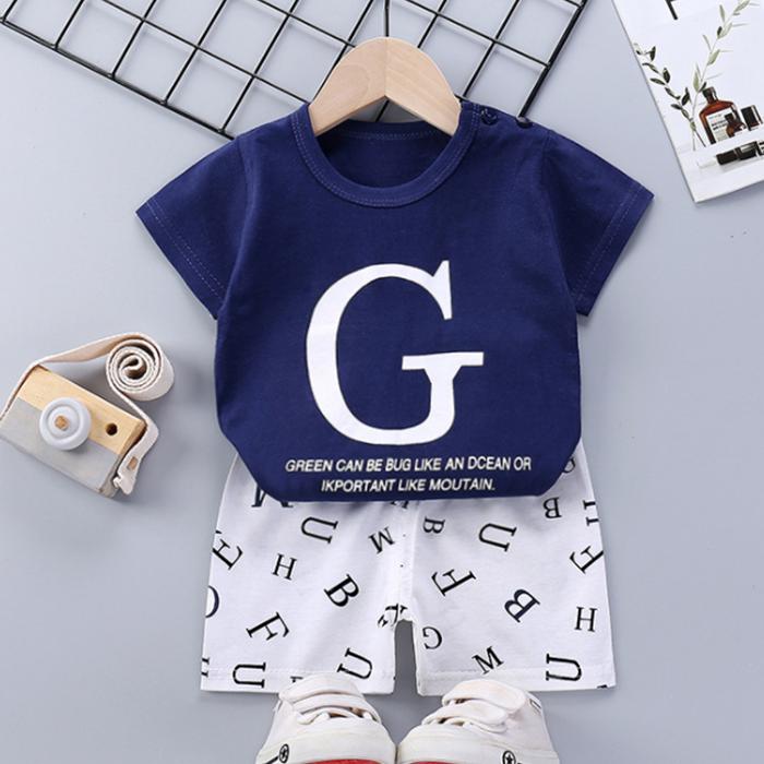 Children's Short Sleeve Suit Korean Style Boys and Girls Set Printing T-shirt + Shorts Two Piece Set