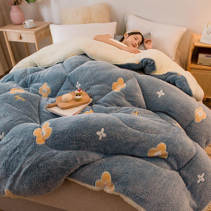 Bedspread Quilt Snow Fleece Winter Quilt Thicker Warmth Winter Student Dormitory Single Double Quilt Lamb Velvet Quilt