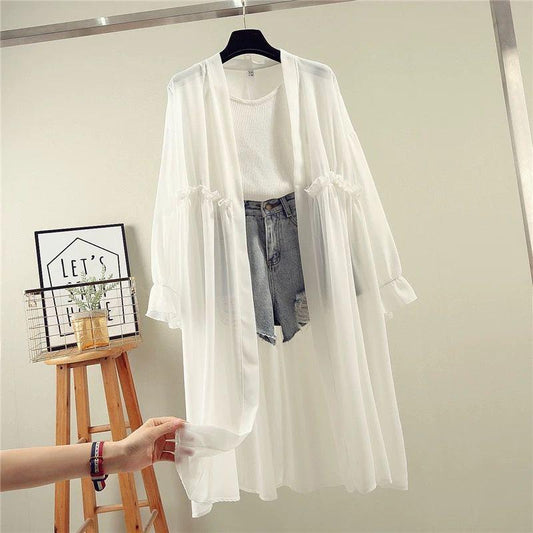 Women's Chiffon Shirt Mid-length Loose Coat Sun Protection Clothing Women's Loose Thin Large Size Shawl Casual Loose Coat