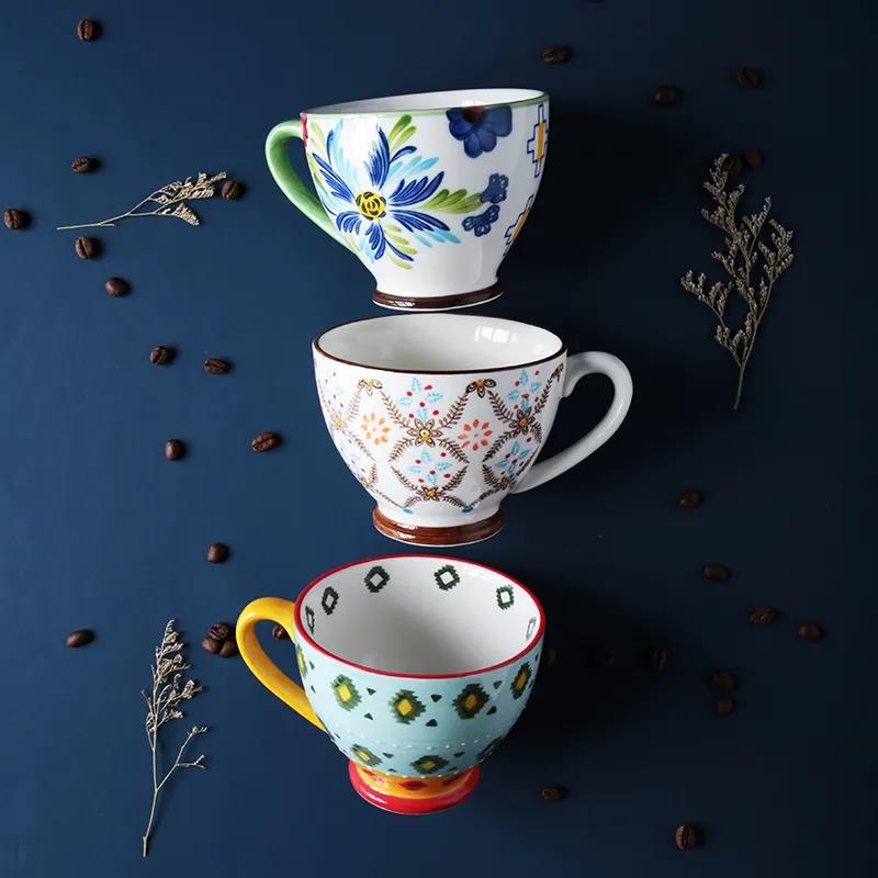 Nordic Hand-painted Ceramic Breakfast Mug Creative Personality Trend Large Capacity Coffee Oatmeal Mug Milk Cup