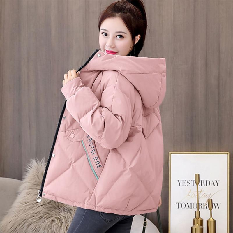 Women's Mid-length Down Jacket Winter Korean Loose Cotton Clothes Casual Hooded Padded Jacket