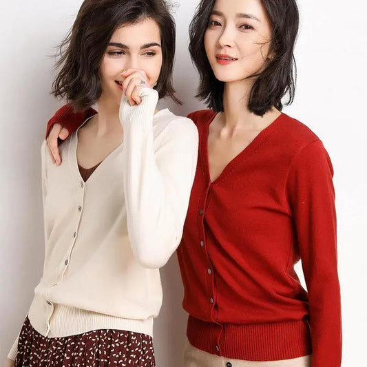 Knitted Sweaters Cardigan Korean Style V-neck Short Women Thin Cardigan Fashion Sleeve Sun Protection Crop Tops