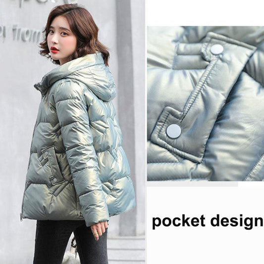 Down Cotton Jacket Winter Loose Korean Style Glossy Disposable Hooded Short Cotton Jacket