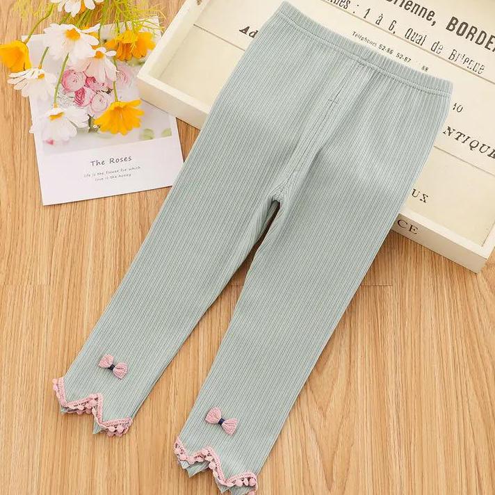 Girls' Leggings Children's Spring and Autumn Thin Bow Korean Cropped Trousers Baby Outer Wear and Inner Wear