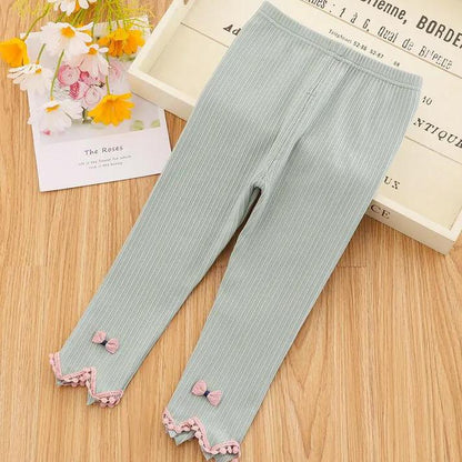 Girls' Leggings Children's Spring and Autumn Thin Bow Korean Cropped Trousers Baby Outer Wear and Inner Wear