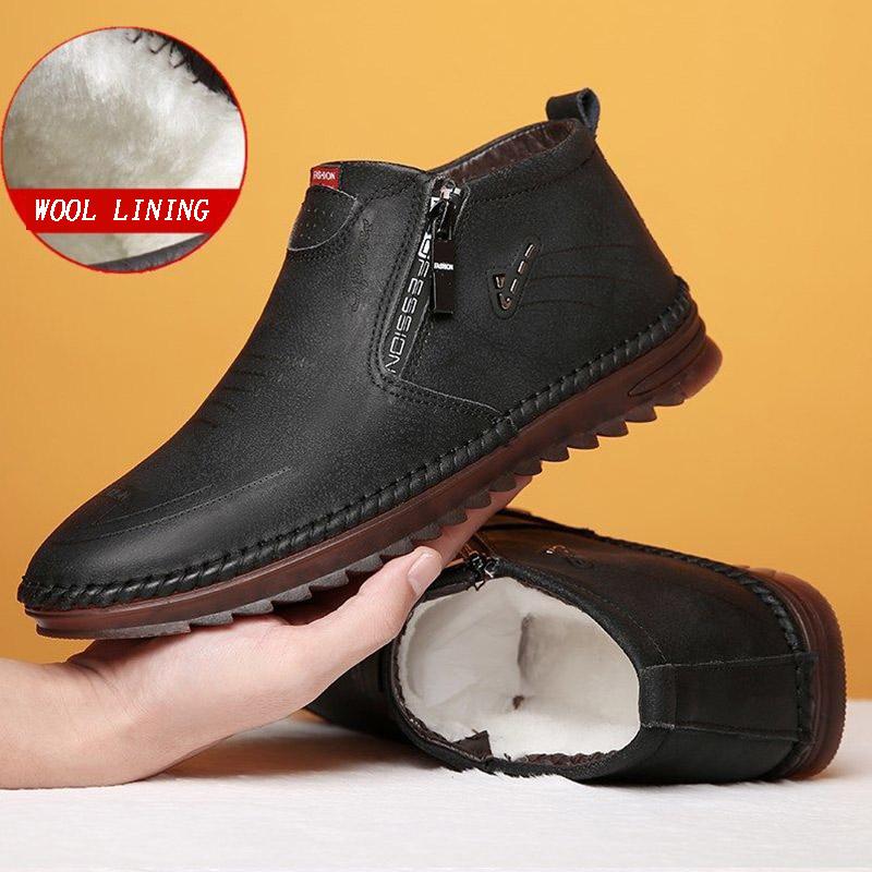 Winter Cotton Shoes Men Plus Velvet High-top Shoes Men's Casual Leather Shoes Non-slip Warm Men's Shoes