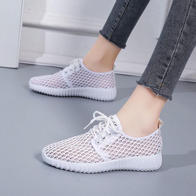 Women Summer Shoes Soft Sole Anti-slip Versatile Casual Shoes Solid Color Light Flat Breathable Mesh Sports Shoes