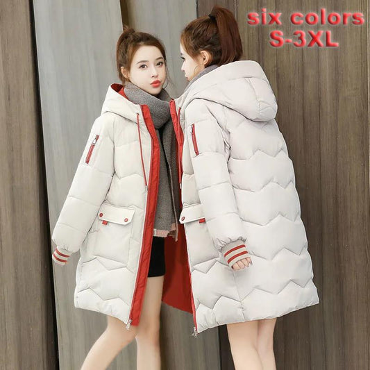 Down Cotton Jacket Winter Thicken Warm Loose Fashion Color Glossy Disposable Stand Collar Mid-length Cotton Jacket Women