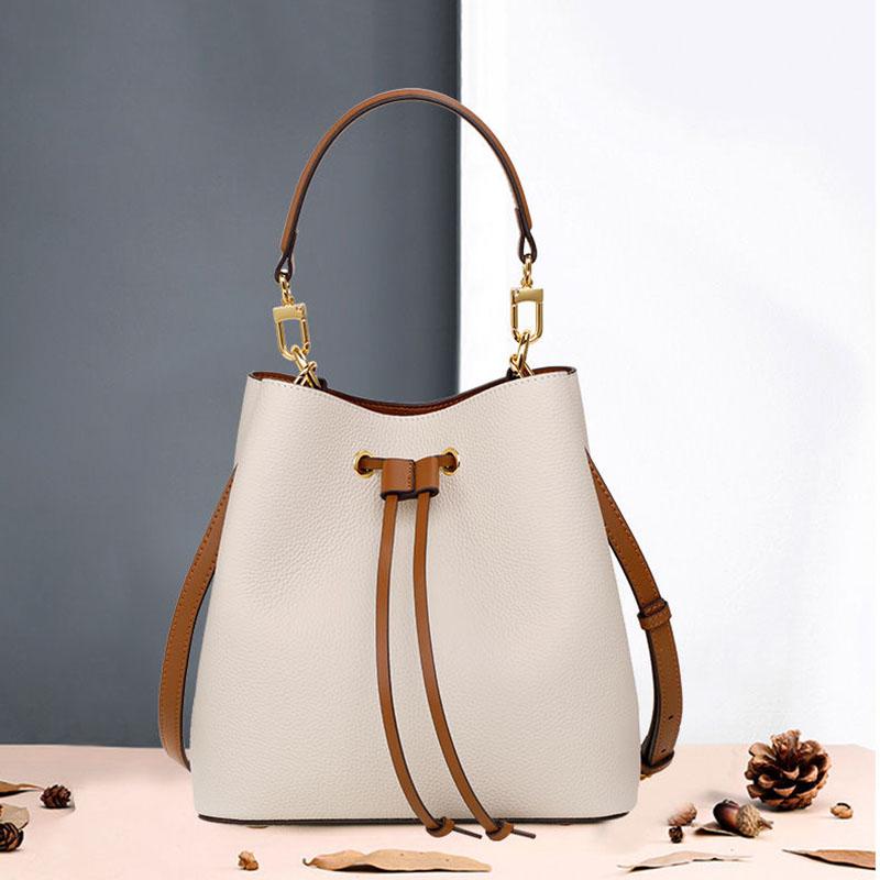 First layer cowhide bucket bag High Quality Genuine Top-Handle Bags Large Capacity Personality European Style Crossbody Bag  Handbags For Women