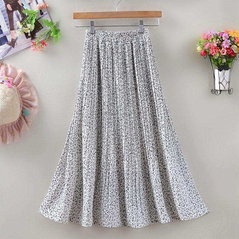 Design Sense Floral Pleated Skirt Women's Spring and Summer Mid-length High Waist All-match Drape A-line Large Swing Skirt