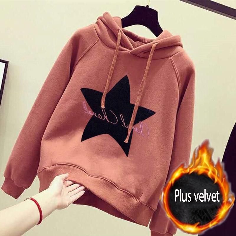 Long Sleeve Warm Hooded Tops Autumn and Winter Cotton Sweater Women's Sweatshirt Wild Large Size