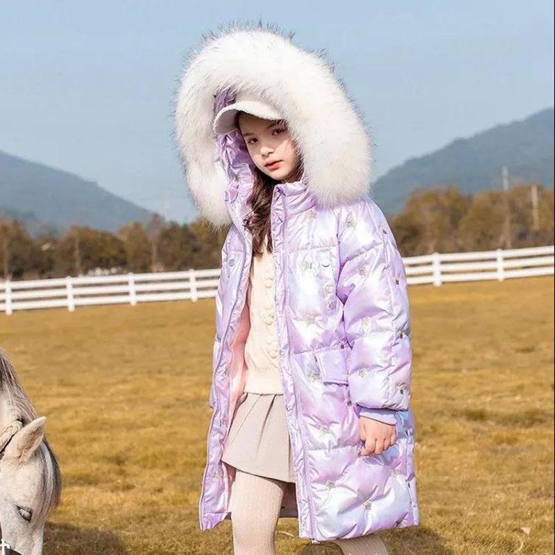 Glossy Mid-length Windproof Cotton Suit Warm Girls Winter Padded Jacket