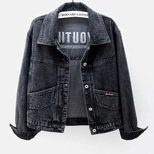 Spring and Autumn Large Size Denim Jacket Women's Loose All-match Embroidery Solid Color Short Blue and Black Jackets