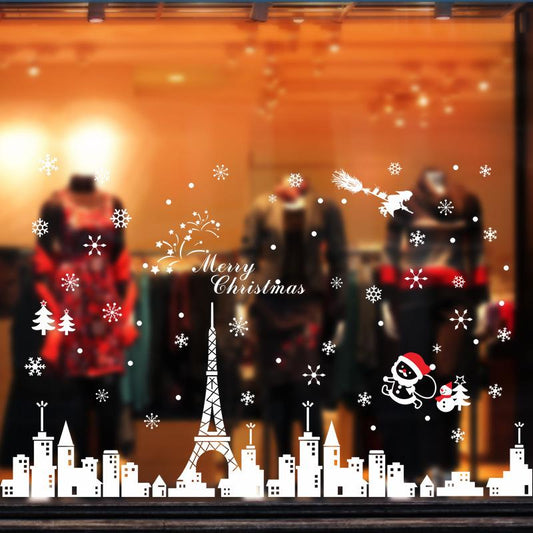 Snowflake construction Christmas New Year wall stickers glass window backgroun painting PVC