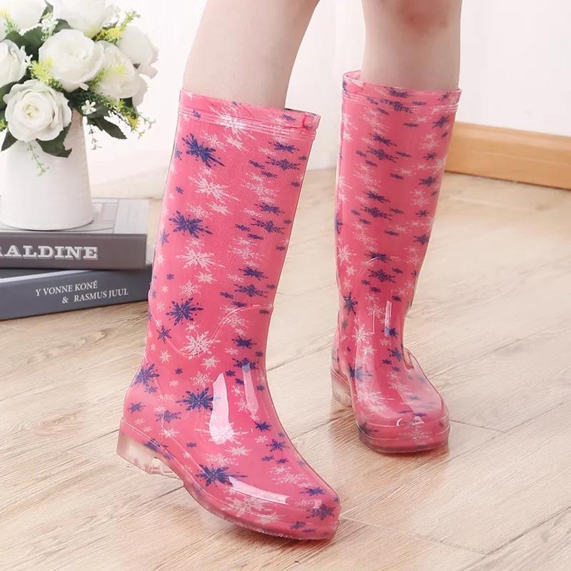 Floral High Shoes Women PVC Anti-skid Waterproof Crystal Water Boots Rubber Shoes High Boots Fashion Work Shoes