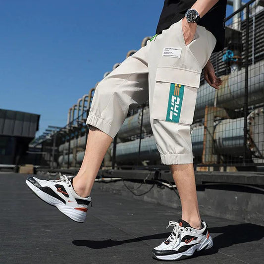 Men's Summer Casual Pants, Men's 7-point Shorts, Outer Wear Student Trend Loose Overalls, Five-point Sports Pants