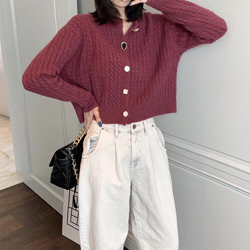 Personalized High-waist Knitted Cardigan Autumn and Winter Casual Solid Color Sweater