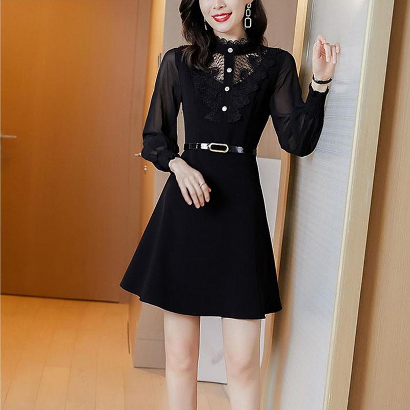 Spring and Autumn Dress Women's Spring Dress Western Fashion Hepburn Style Waist Waist Thin Black Skirt