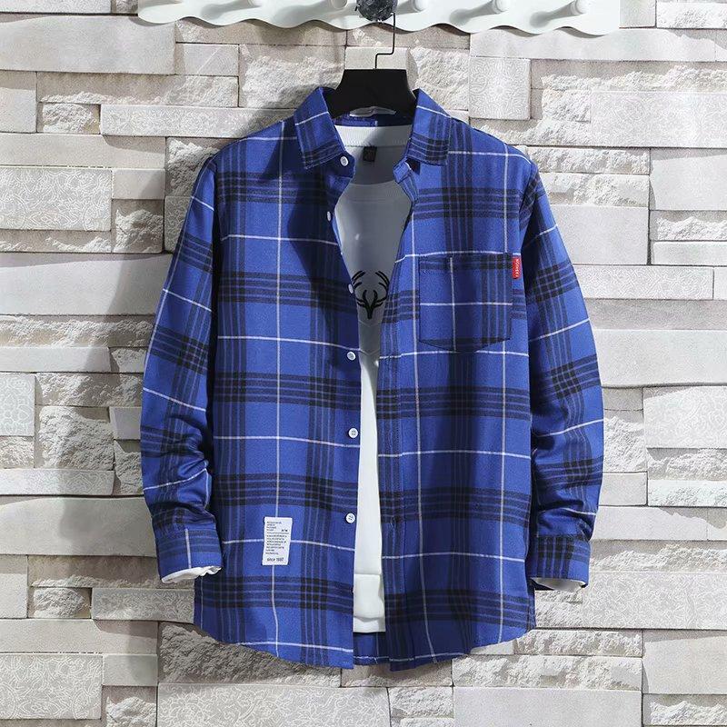 Plus Size Shirt Men T-shirts Button Up Overshirt Plaid Tees Stretch Undies Male Fashion Clothing Long Sleeves Casual Cardigan