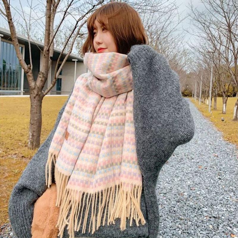 Winter Imitation Cashmere Scarf Women's Korean Plaid Scarf Thick and Versatile Long Bib Shawl