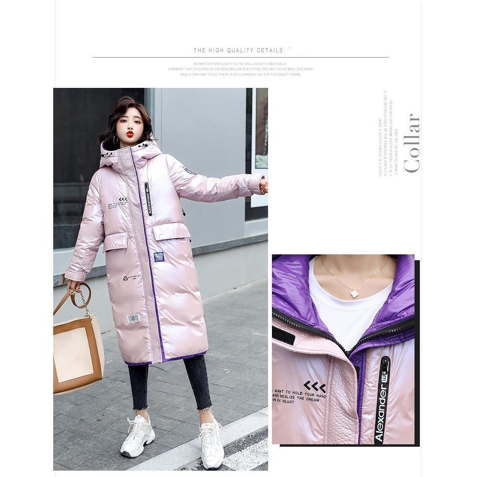 Autumn and Winter Long Women's Coat Shiny Down Jacket Ladies Thick Warm Parka Coat Ladies Down Hooded Jacket Women