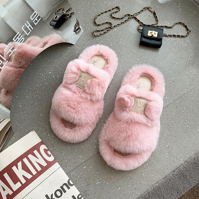 Ladies Cotton Slippers Plush Slippers Fall Winter Fashion Outer Wear All-match Flat Flat Shoes