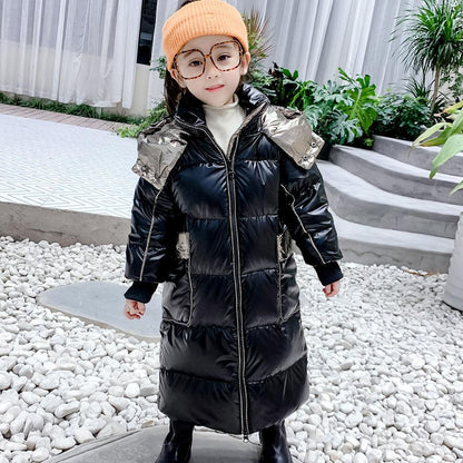 Girls Down Jacket Long Over-knee Fashion Mid-length Winter Bright Face Wash-free Thick Coat