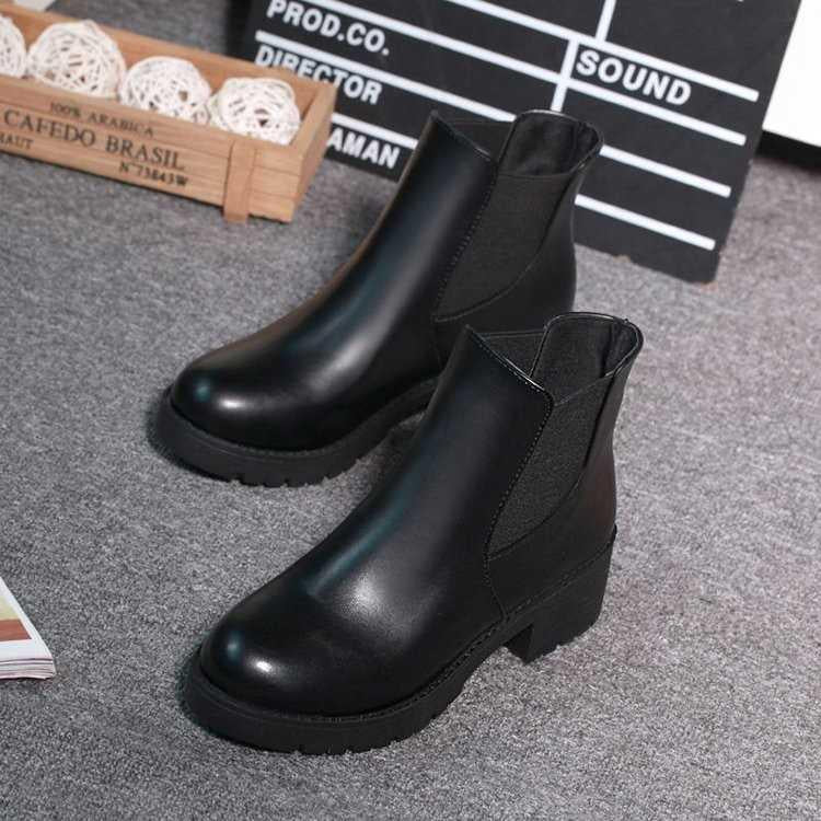 Women Boots Leather Chelsea Boots Handmade Ankle Boots Square Toe Chunky Ladies Shoes