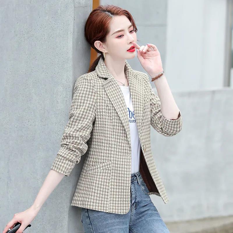 Ladies Long Sleeve Plaid Jacket Button Breasted Suit Jacket 2021 Autumn Temperament Casual Fashion Small Suit