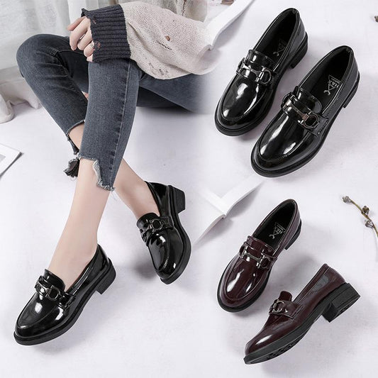 British Style Retro Small Leather Shoes Women's Shoes Metal Buckle Single Shoes Casual Lazy Shoes Soft Soles Small Leather Shoes Women