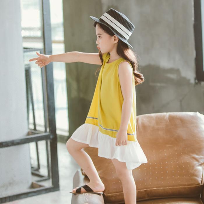 Summer Children's Vest Skirt Big Children's Splicing Beach Skirt Baby's Korean Style Dress Girl's Skirt