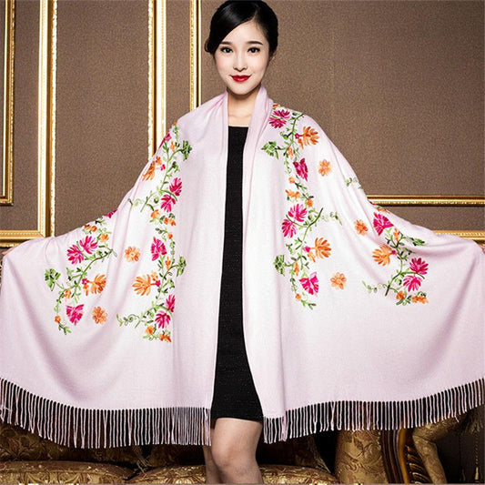 Winter Imitation Cashmere Scarf Shawl Chinese Style Embroidery Scarf Thick and Warm Oversized Cloak