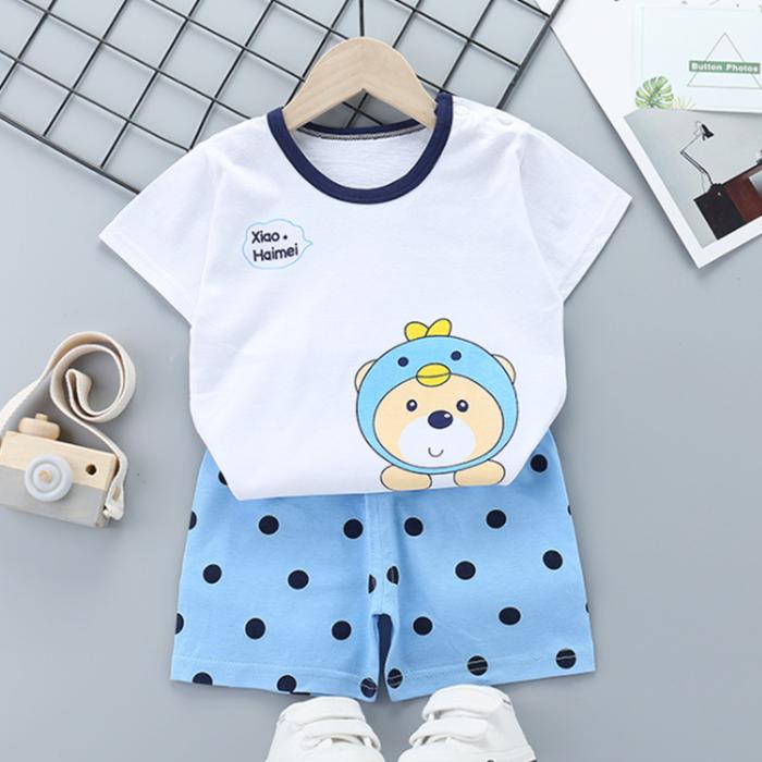 Children's Short Sleeve Suit Korean Style Boys and Girls Set Printing T-shirt + Shorts Two Piece Set