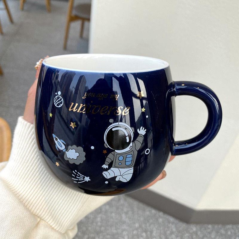 Starry Sky Mug with Lid Spoon Astronaut Ceramic Cup Nordic Male and Female Students Milk Coffee Cup Couple Cup