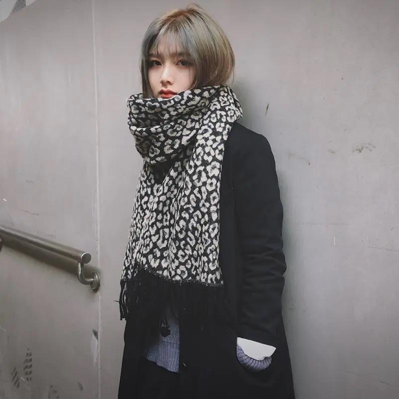 =Winter Imitation Cashmere Scarf Korean Fashion Leopard Print Scarf Thick Warm Women's Dual-use Scarf Shawl