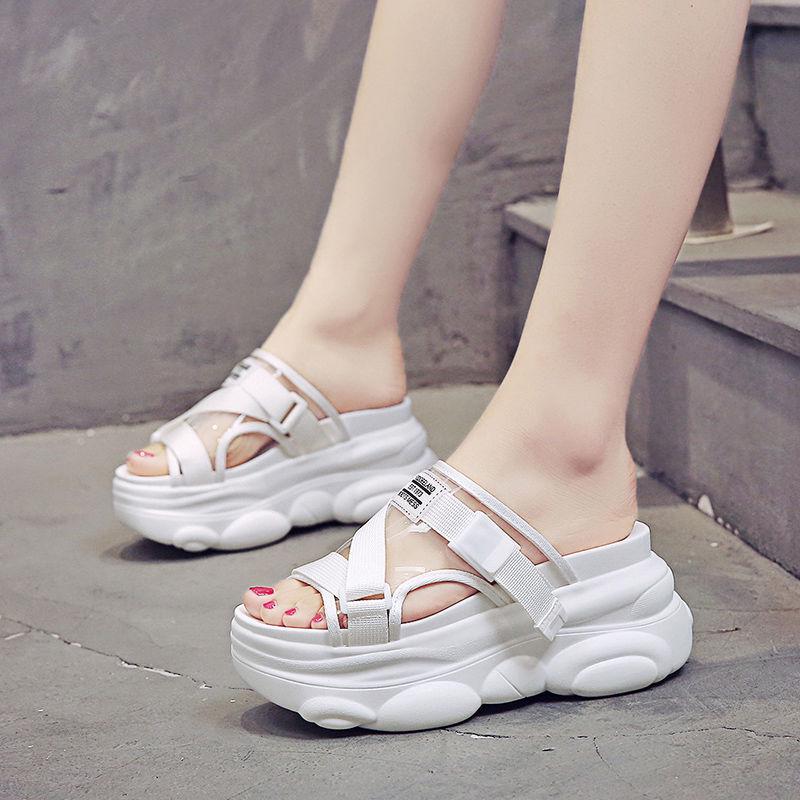 Platform Wedges Shoes Women Slippers Luxury Open Peep Toes Summer Shoes  transparent  Slippers Women Slides Wedge Sandals