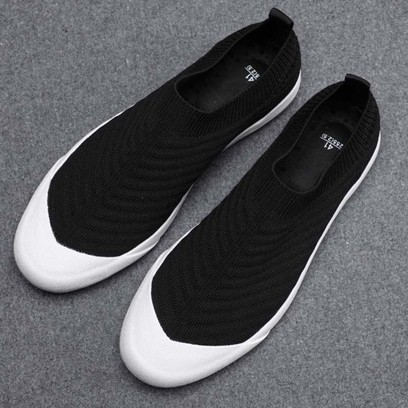 Plus Size 38-44 Summer Men Black Knitting Sneakers Comfortable Running Basketball Shoes Breathable Shockproof Non-slip Lazy Shoes