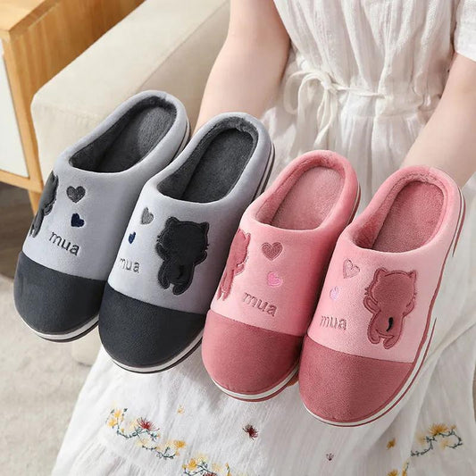 Cotton Slippers for Women Pink Cute Bear Heart Embroidery Home Slippers Thick Fleece Warm Shoes Mens Plus Size Slippers Home Non Slip Blue Black Gray